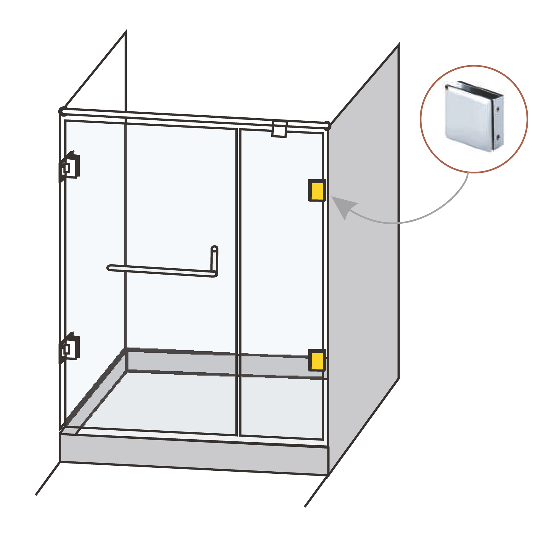 Glass Clamp Glass-Wall 90° For Shower Enclosures - Image 2