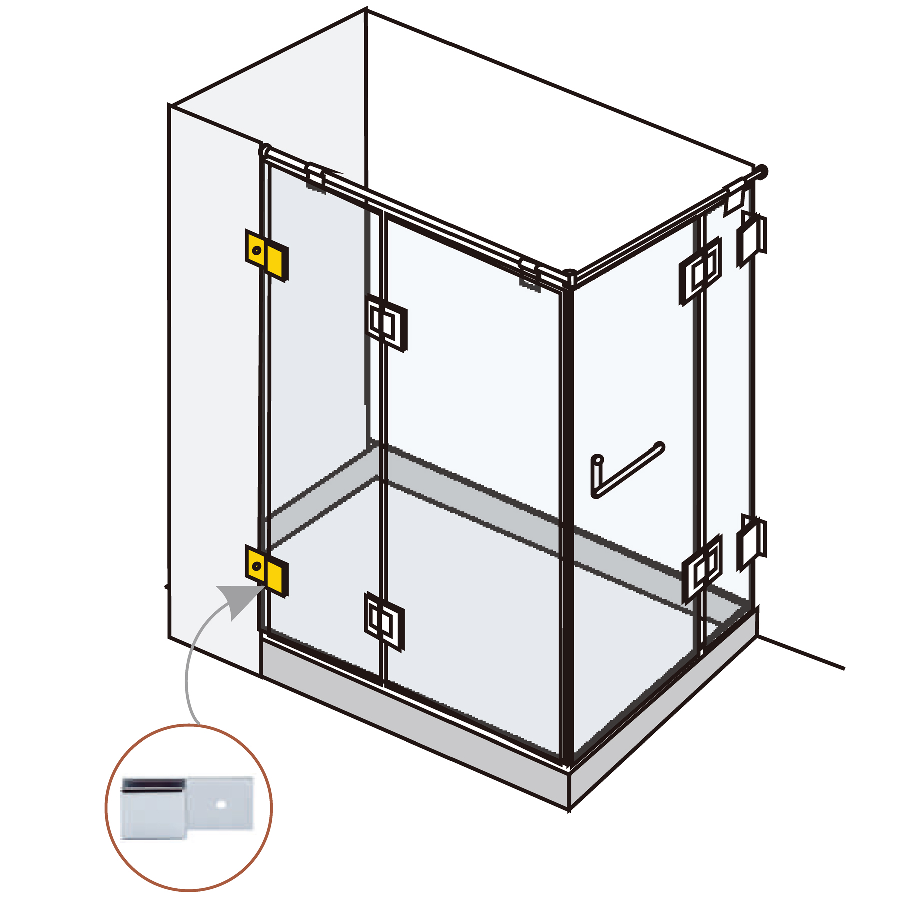 Glass Clamp Glass-Wall 180° For Shower Enclosures - Image 3