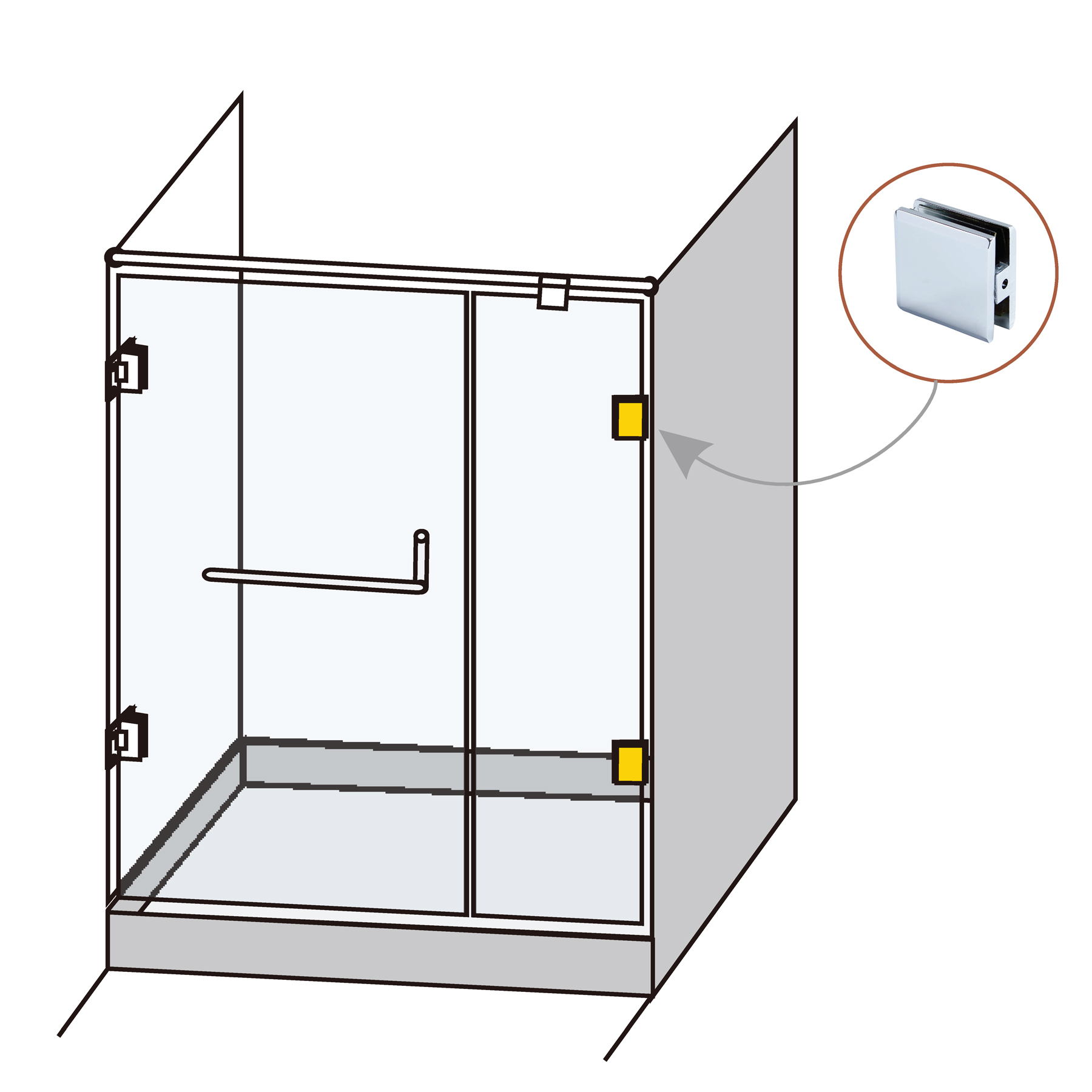 Glass Clamp Glass-Wall 90° For Shower Enclosures - Image 3