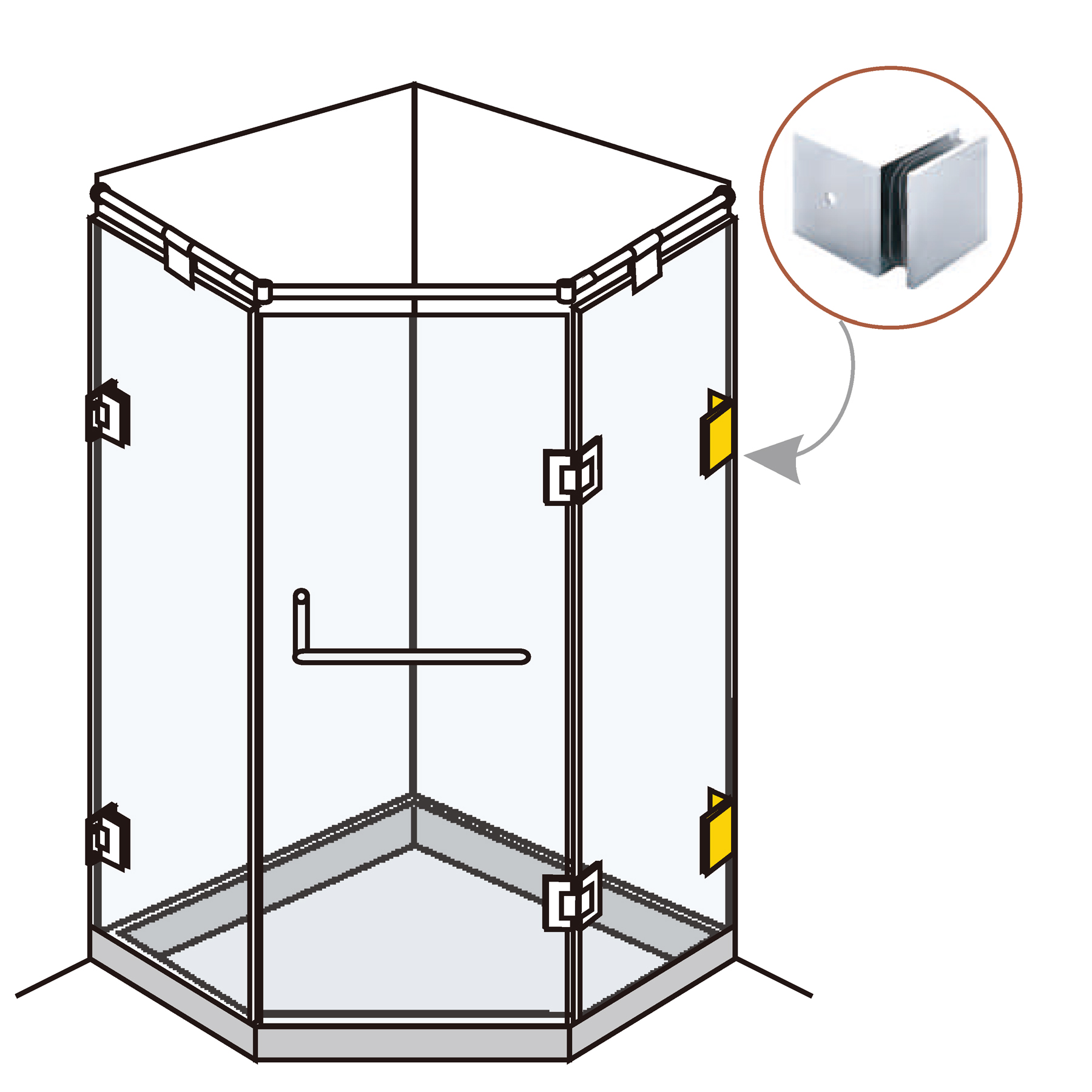 Glass Clamp Glass-Wall 90° For Pentagonal Shower Enclosures - Image 4