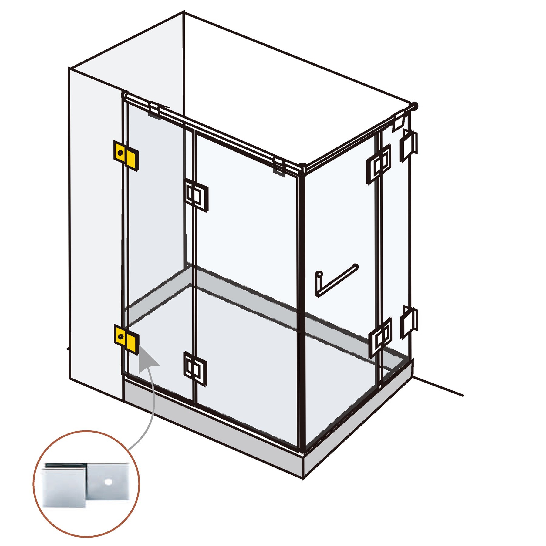Glass Clamp Glass-Wall 180° For Shower Enclosures - Image 2