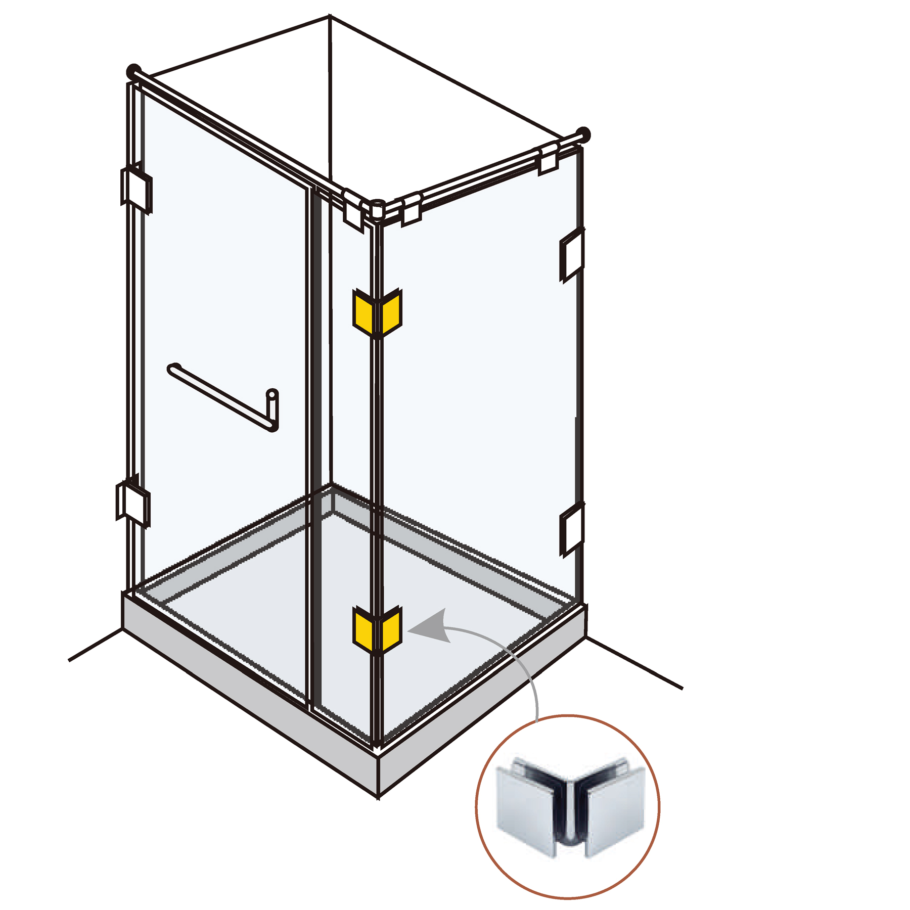 Glass Clamp Glass-Glass 90° For Shower Enclosures - Image 2