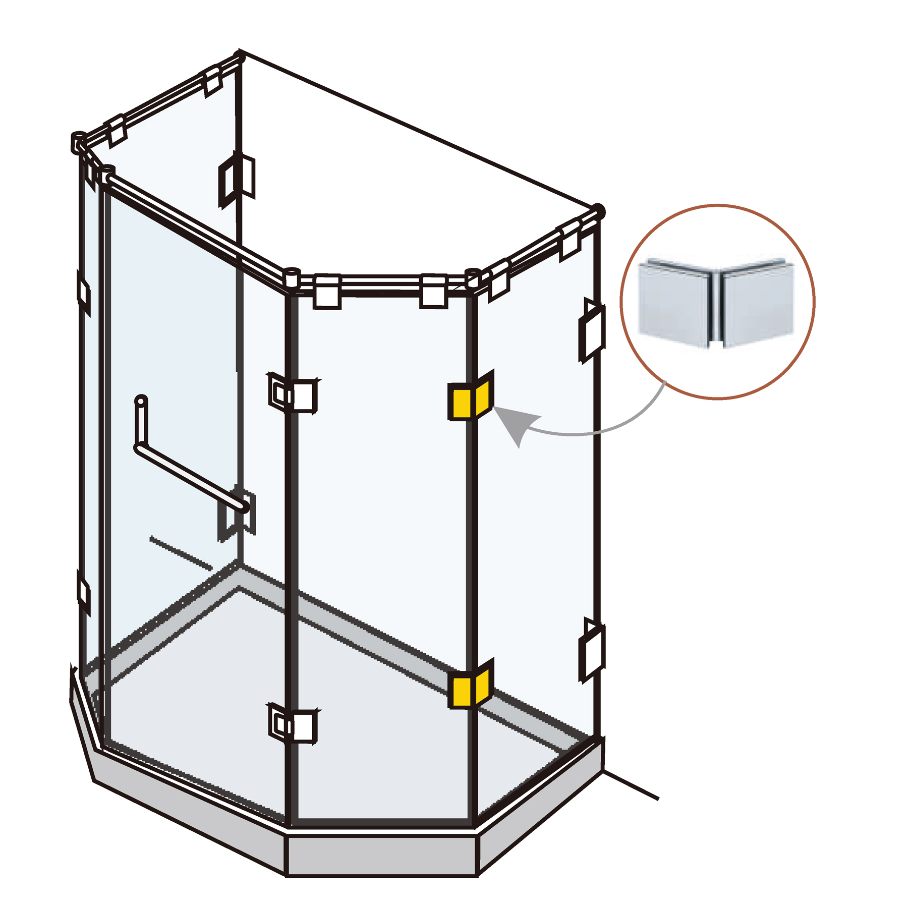 Glass Clamp Glass-Glass 135° For Pentagonal Shower Enclosures - Image 3