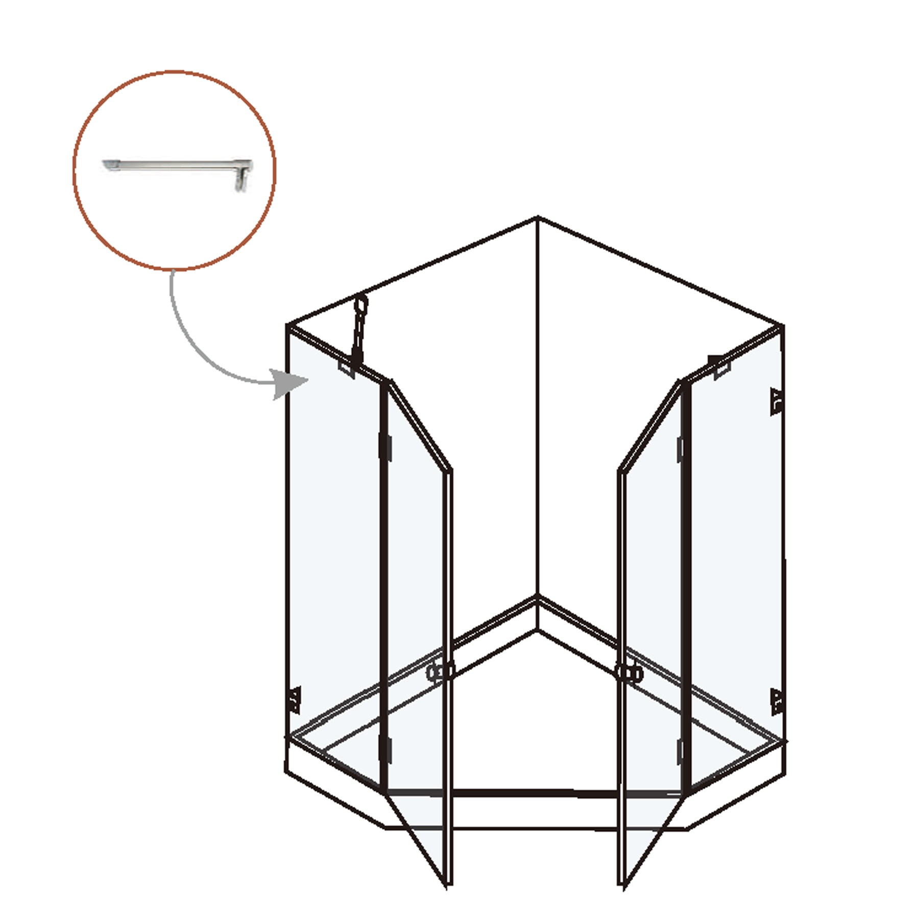 Shower Support Bar For Pentagonal Shower Enclosures (Wall-to-Glass) - Image 2